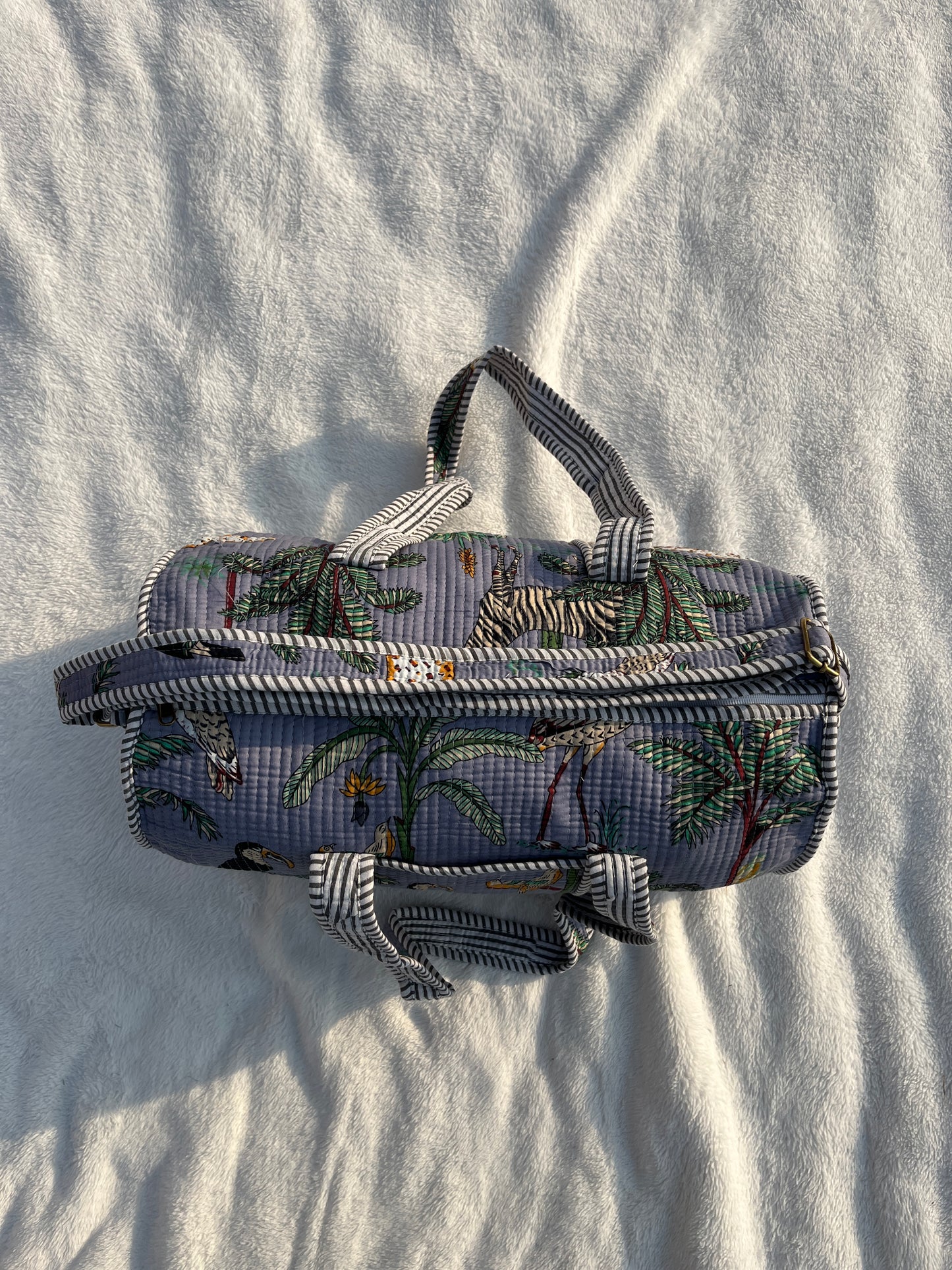 Grey Safari Print Quilted Cotton Duffle Bag – Lightweight Travel Weekender