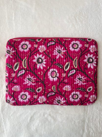 Pink Floral Quilted Laptop Bag