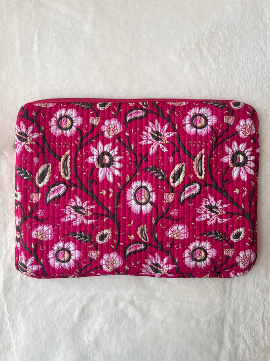 Pink Floral Quilted Laptop Bag