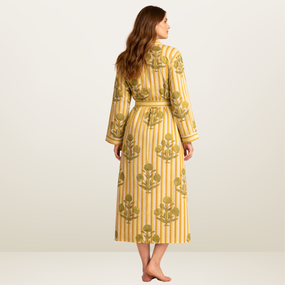 Lemon Yellow Bloom Riot - Women’s Cotton Kimono