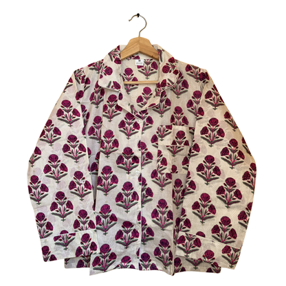 Women’s Mini Red Floral Print Cotton Night Suit Set -Elegant Two Piece Pajama Set
