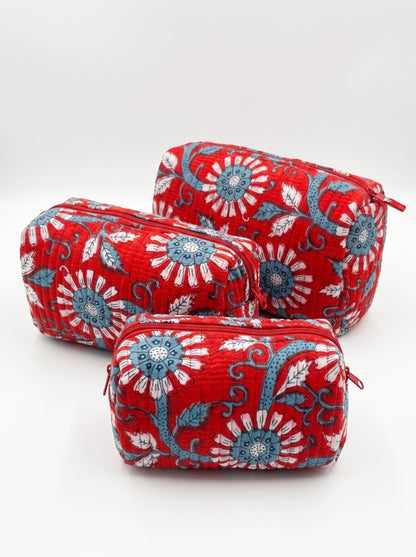 Red Floral – Utility Pouch Pack of 3