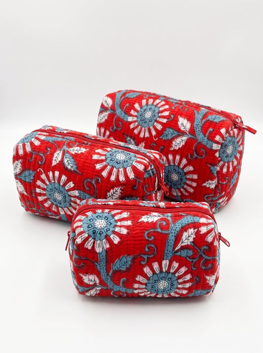 Red Floral – Utility Pouch Pack of 3