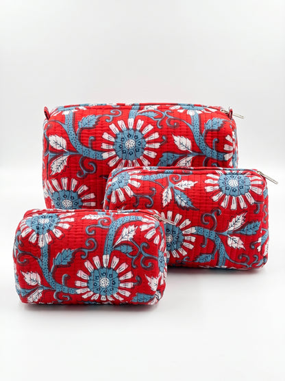 Red Floral – Utility Pouch Pack of 3