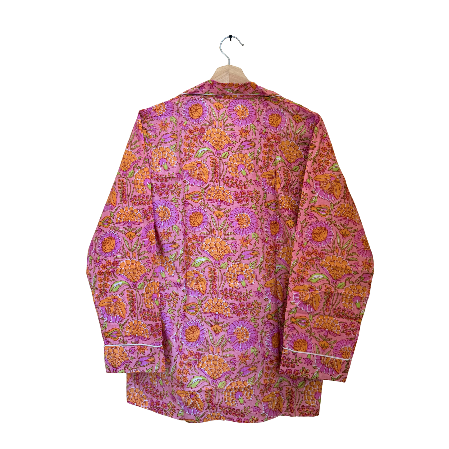Women’s Pink Garden Dreams Print Cotton Night Suit Set – Elegant Two Piece Pajama Set