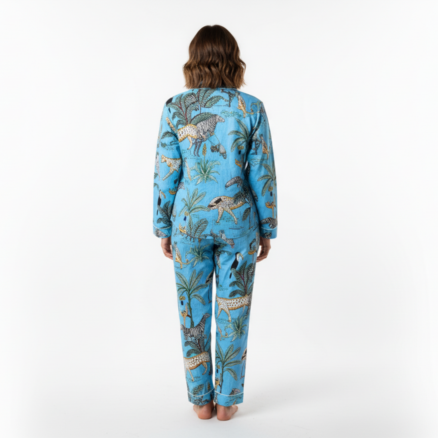 Women's Sky Blue Safari Print Cotton Night Suit Set – Elegant Two Piece Pajama Set