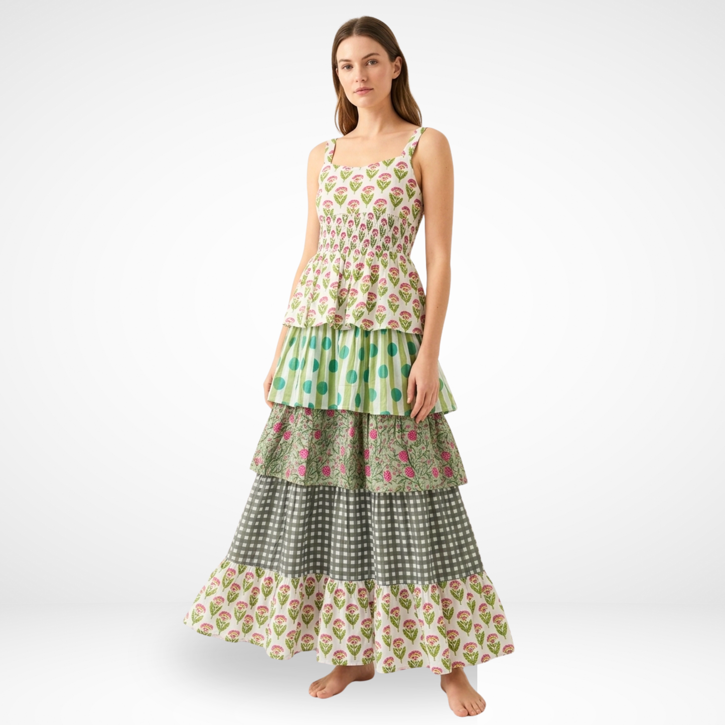 Emerald Frill – Green Floral Luxe Dress