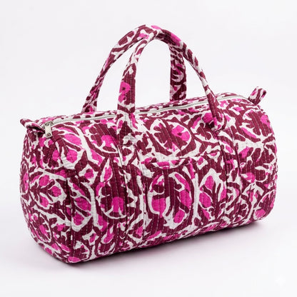 Pink Maroon Quilted Cotton Duffle Bag – Lightweight Travel Weekender