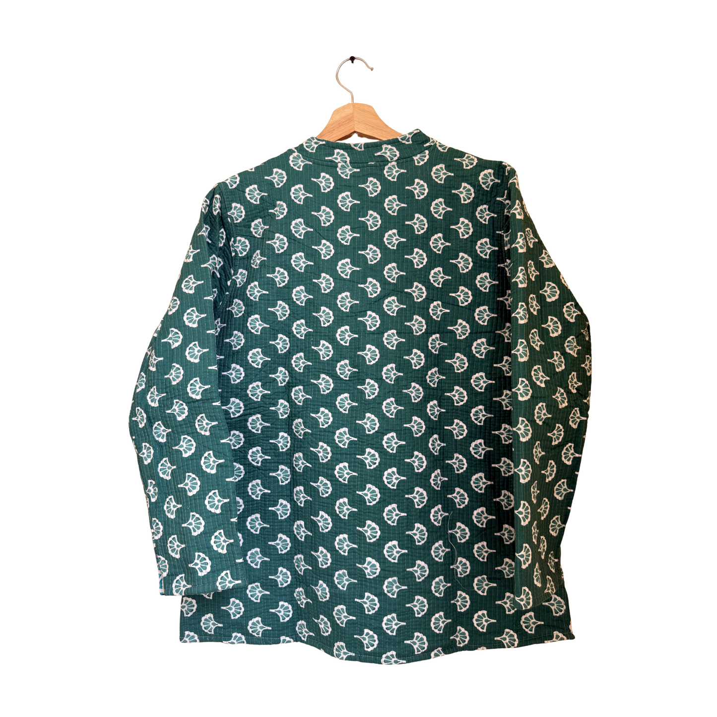 Forest Muse – Long Dark Green Cotton Quilted Reversible Jacket