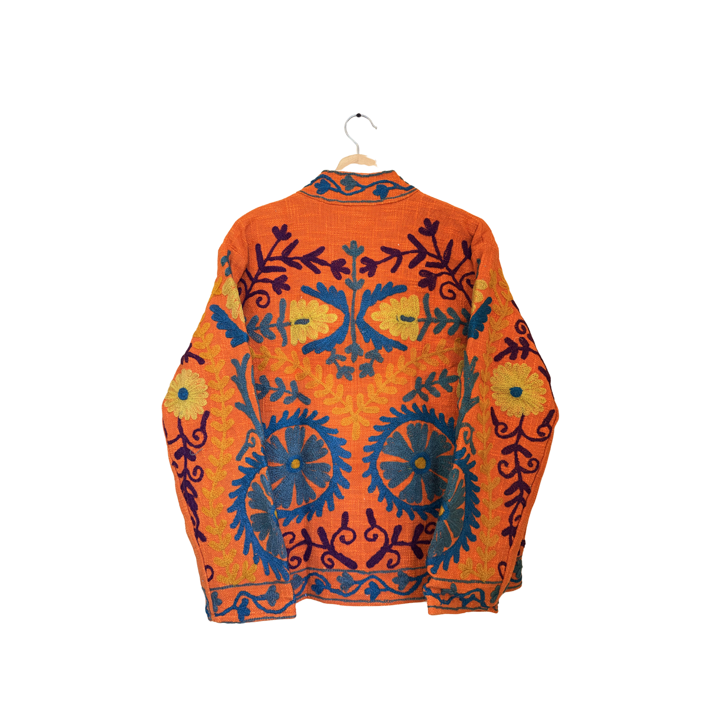 Women’s Desert Sunset Orange Suzani Reversible Cotton Jacket – Artistic Embroidered Statement Jacket
