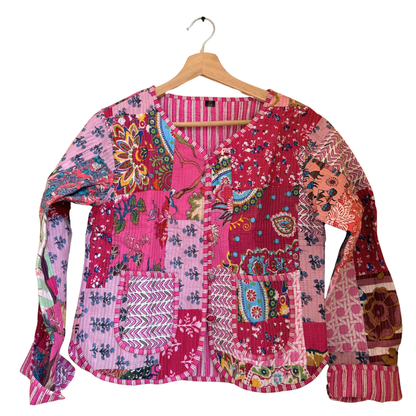 Candy Pink – Patchwork Cotton Quilted Reversible Jacket