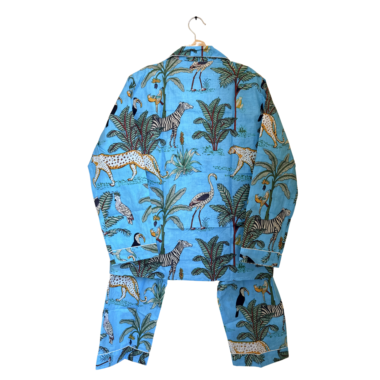 Women's Sky Blue Safari Print Cotton Night Suit Set – Elegant Two Piece Pajama Set