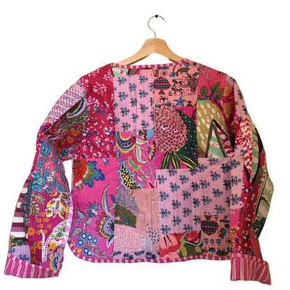 Candy Pink – Patchwork Cotton Quilted Reversible Jacket