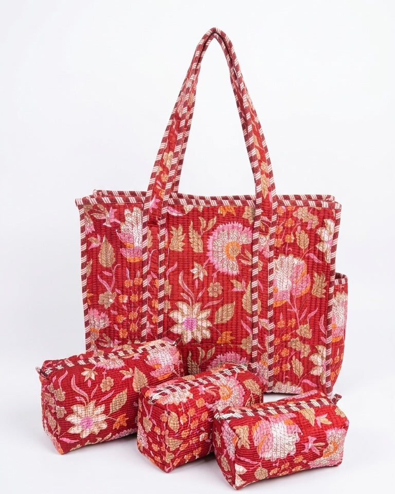 Red Floral – Tote & 3 Pouch Set