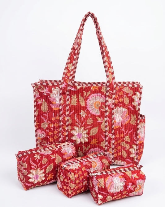 Red Floral – Tote & 3 Pouch Set