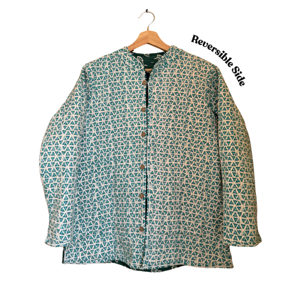 Forest Muse – Long Dark Green Cotton Quilted Reversible Jacket
