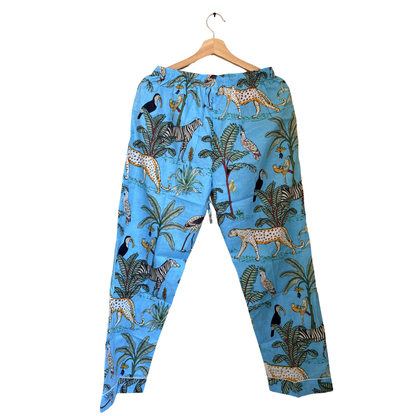 Women's Sky Blue Safari Print Cotton Night Suit Set – Elegant Two Piece Pajama Set