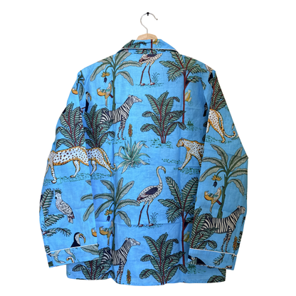 Women's Sky Blue Safari Print Cotton Night Suit Set – Elegant Two Piece Pajama Set