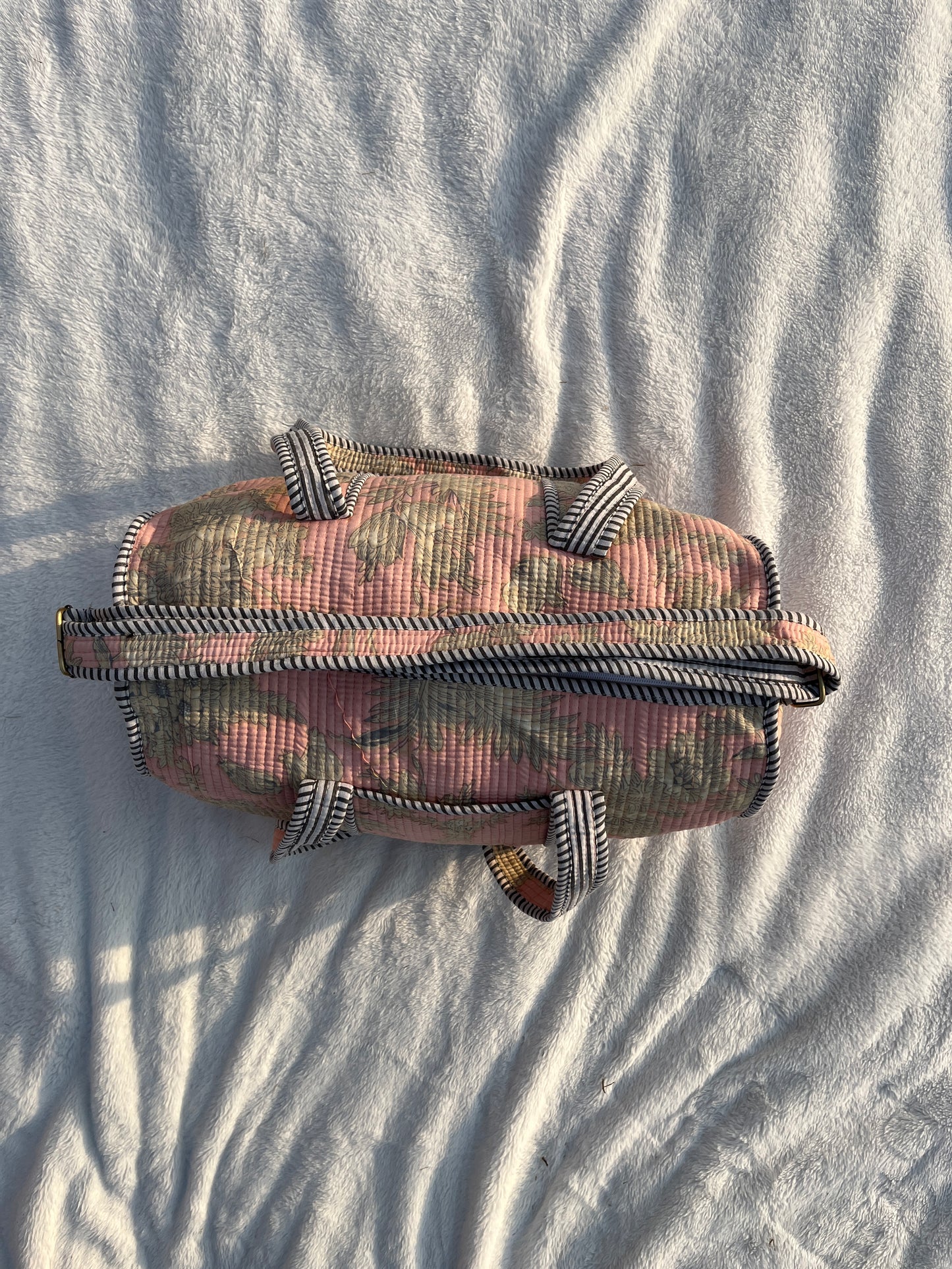 Peach Floral Print Quilted Cotton Duffle Bag – Lightweight Travel Weekender