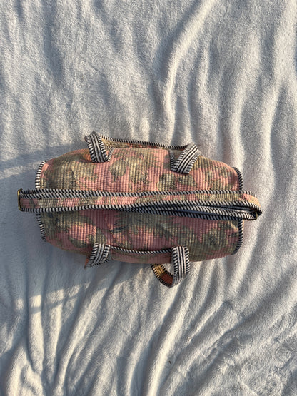 Peach Floral Print Quilted Cotton Duffle Bag – Lightweight Travel Weekender