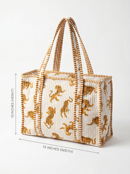 White tiger Quilted Tote & Pouch Set