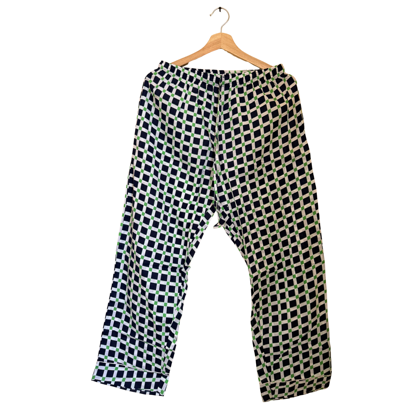Women’s Blue & Green Square Print Cotton Night Suit Set – Elegant Two Piece Pajama Set