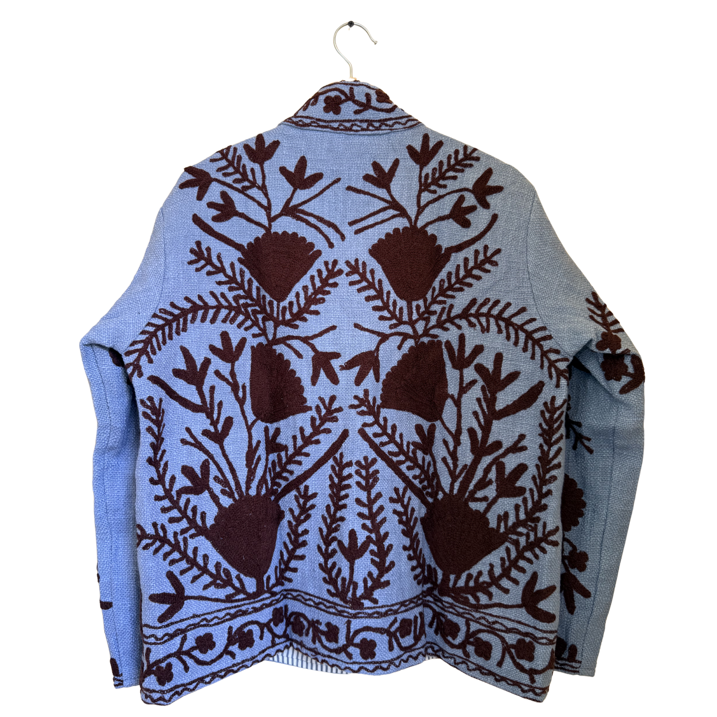 Women’s Ocean Petal Blue Suzani Reversible Cotton Jacket – Artistic Embroidered Statement Jacket