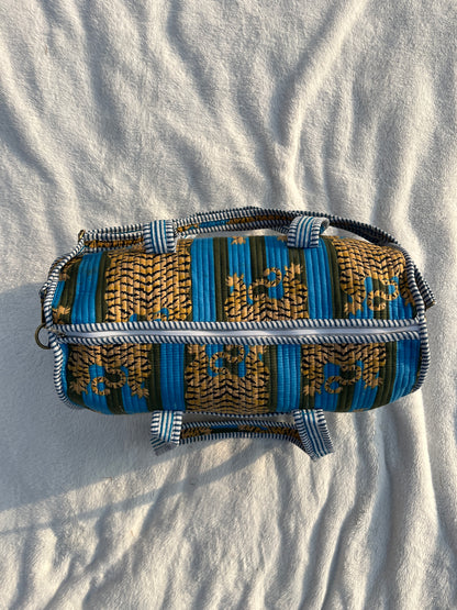 Blue Tiger Print Quilted Cotton Duffle Bag – Lightweight Travel Weekender