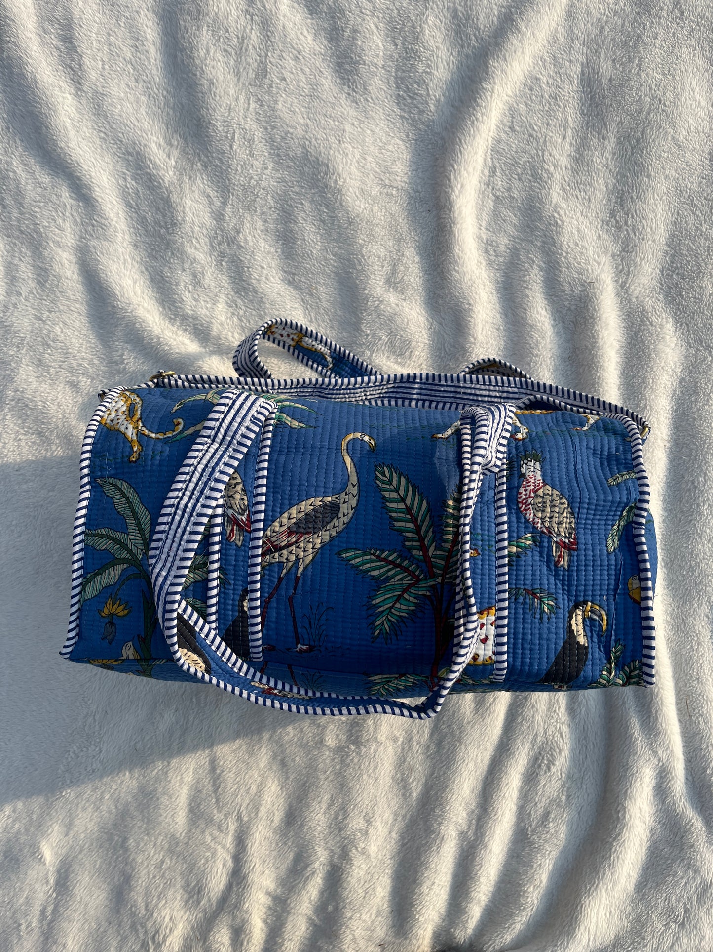 Blue Safari Print Quilted Cotton Duffle Bag – Lightweight Travel Weekender