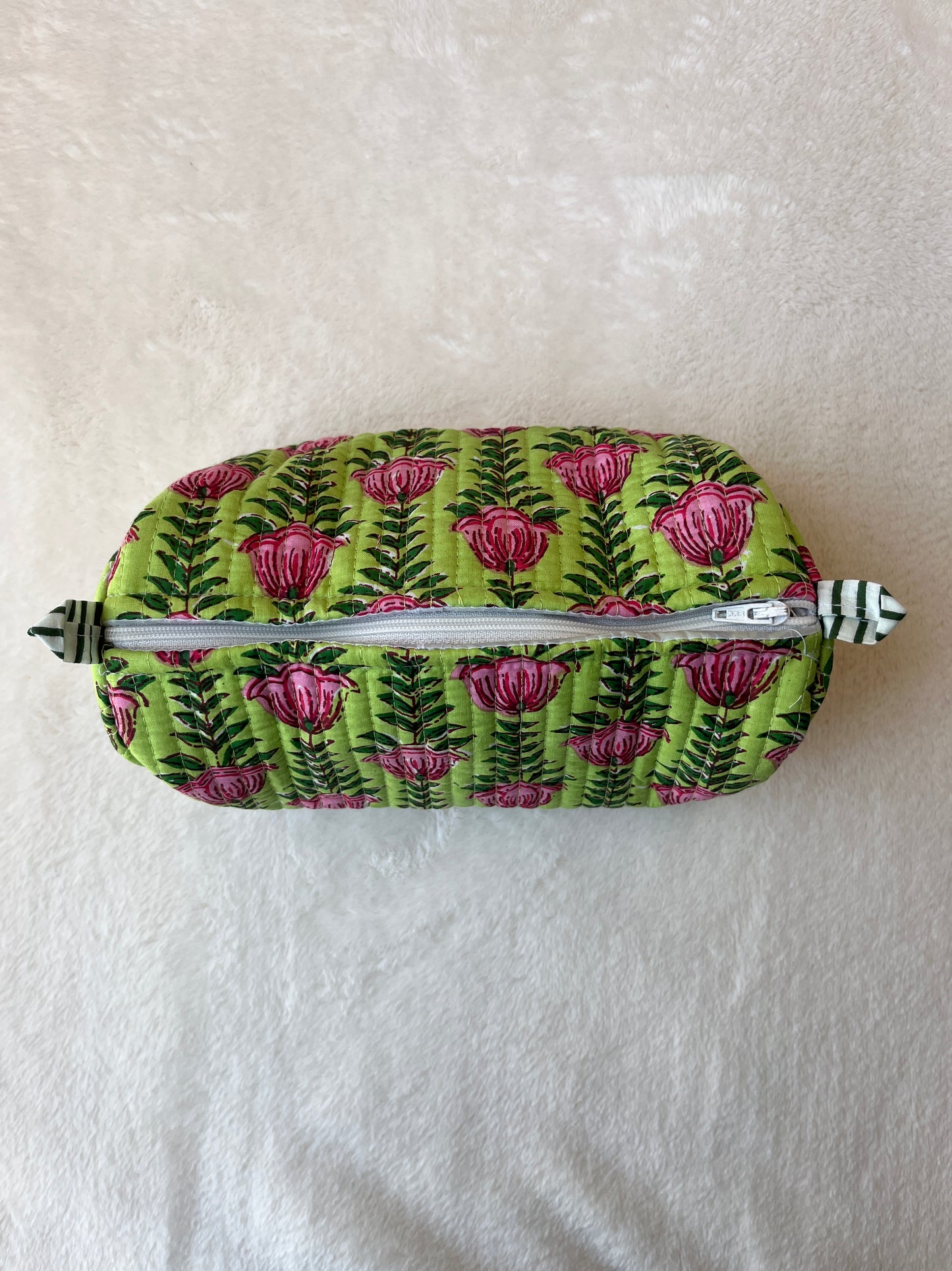 Green pink Lotus floral Quilted Tote & Pouch Set
