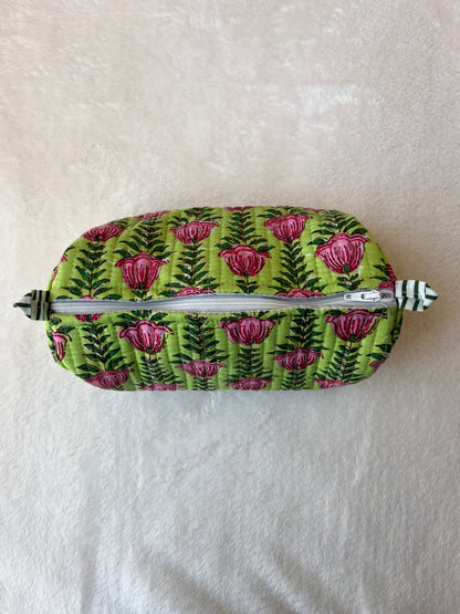 Green pink Lotus floral Quilted Tote & Pouch Set