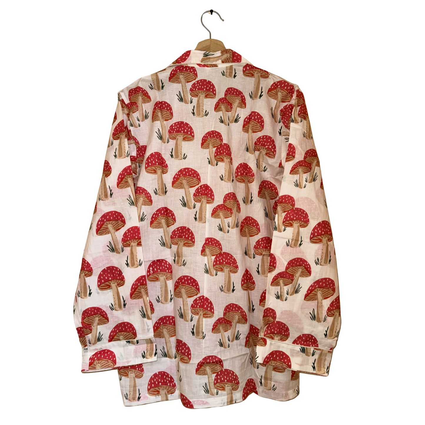 Women's Red Mushroom Print Cotton Night Suit Set – Cute Two Piece Pajama Set