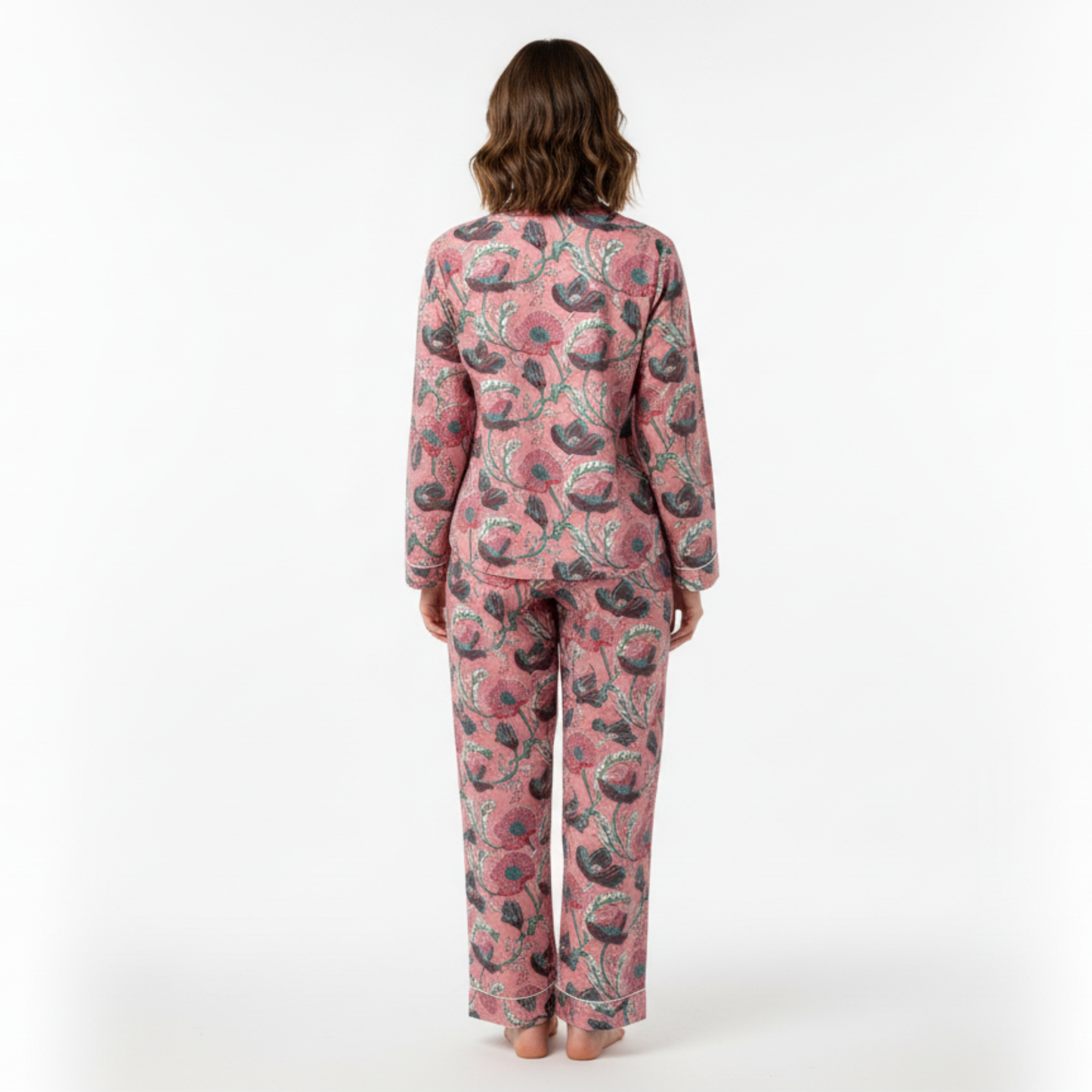 Women's Pink Floral Print Cotton Night Suit Set – Elegant Two Piece Pajama Set