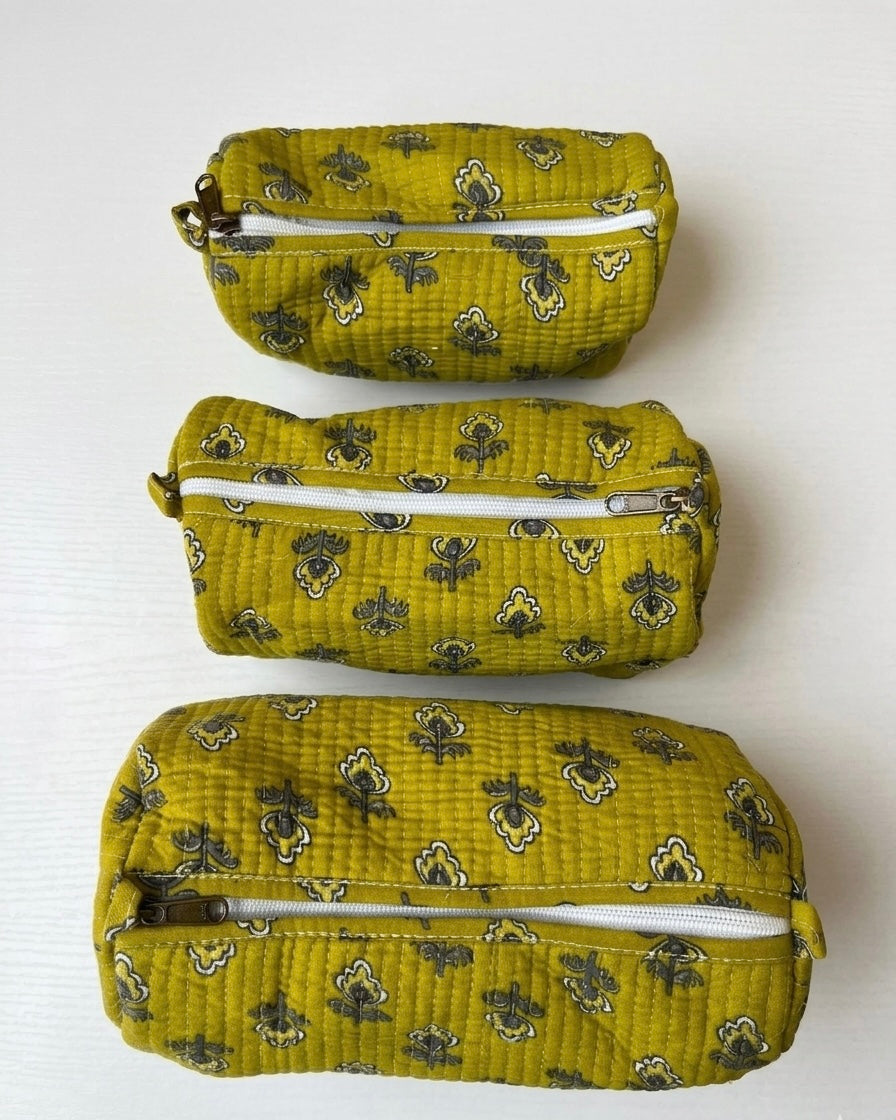 Yellow floral  – Utility Pouch Pack of 3