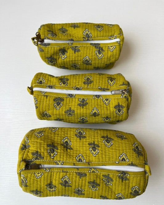 Yellow floral  – Utility Pouch Pack of 3