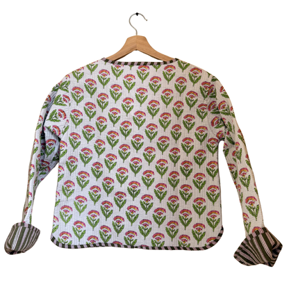 White Winter Bloom - Cotton Quilted Reversible Jacket