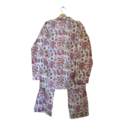 Women’s White Floral Blossom Cotton Night Suit Set – Elegant Two Piece Pajama Set