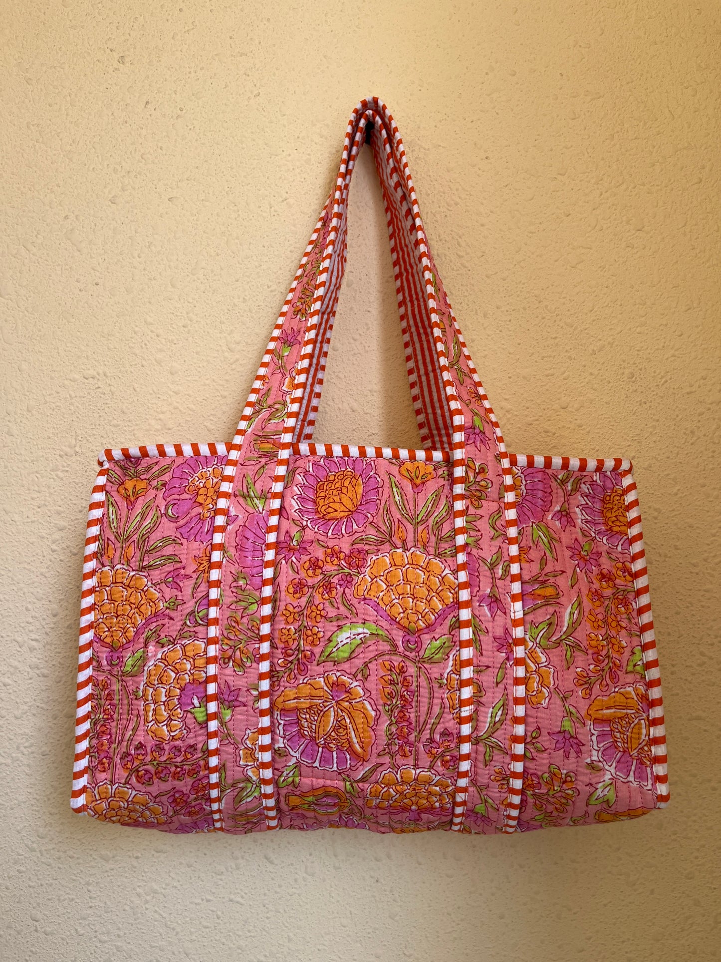Orange floral Quilted Mini Tote Bag 10X12