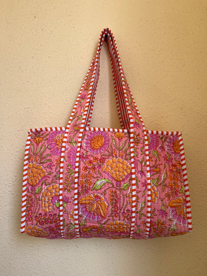 Orange floral Quilted Mini Tote Bag 10X12