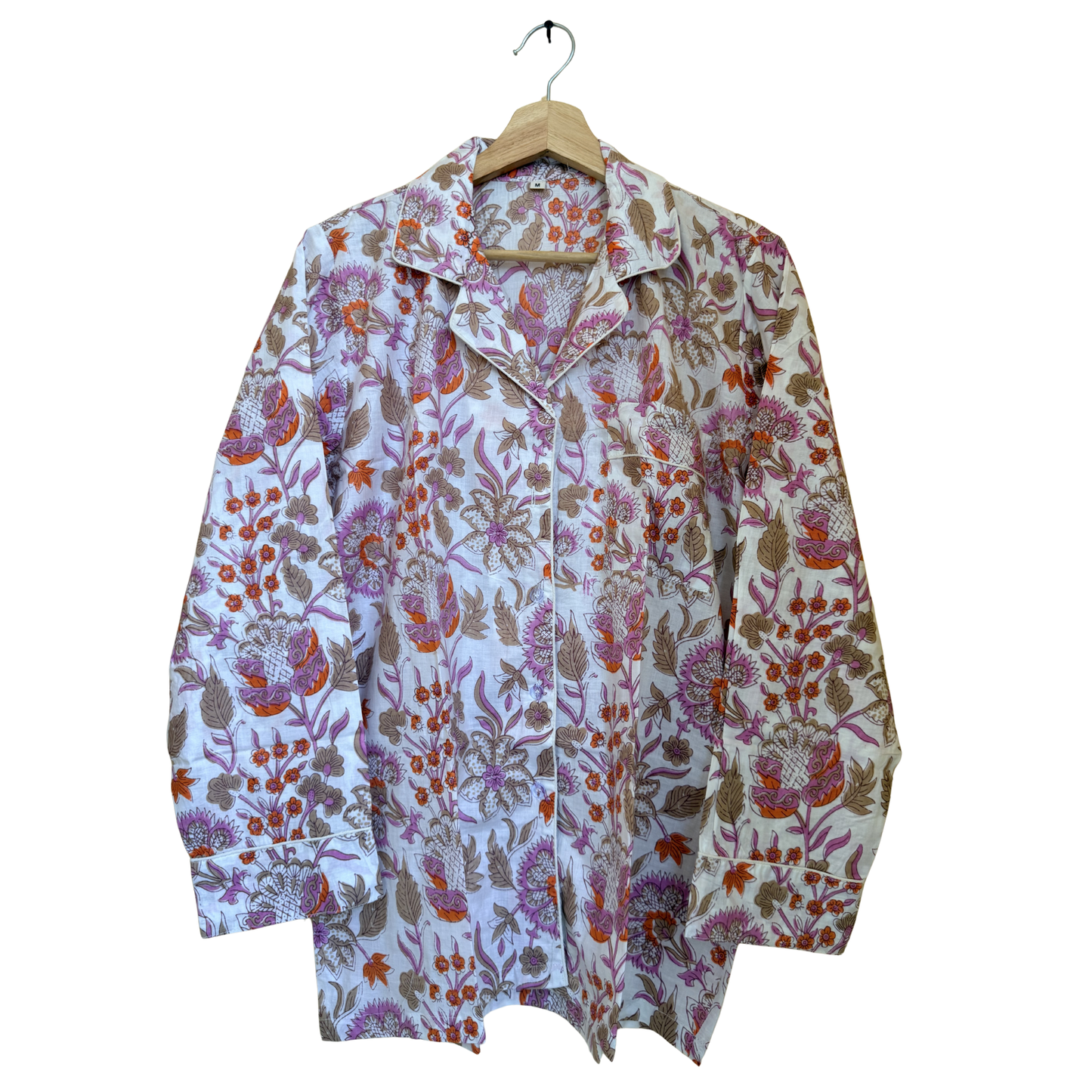 Women’s White Floral Blossom Cotton Night Suit Set – Elegant Two Piece Pajama Set