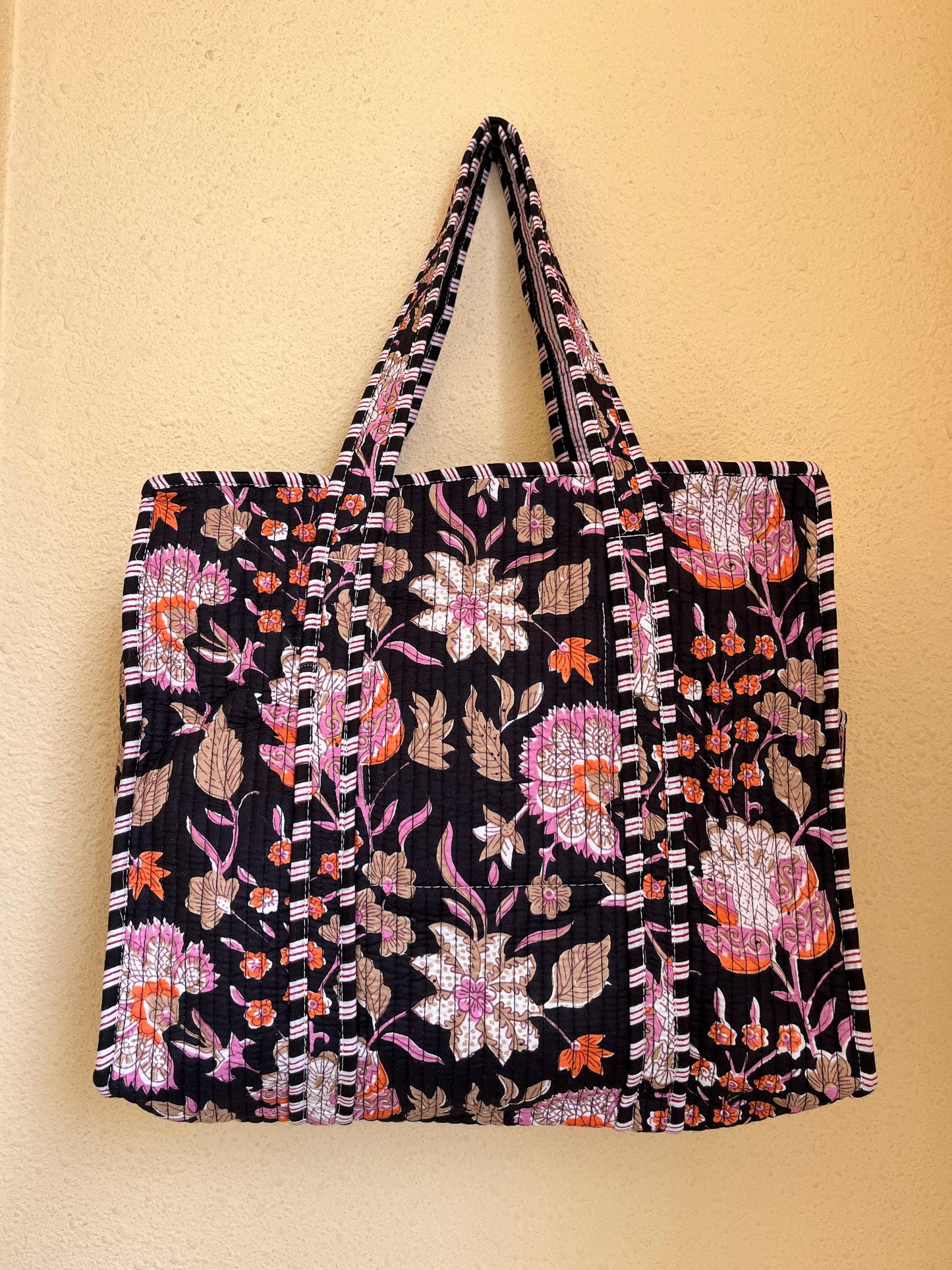 Black Floral Printed Tote & Utility Pouch Set