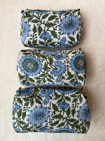 Blue Floral-1 – Tote & 3 Pouch Set