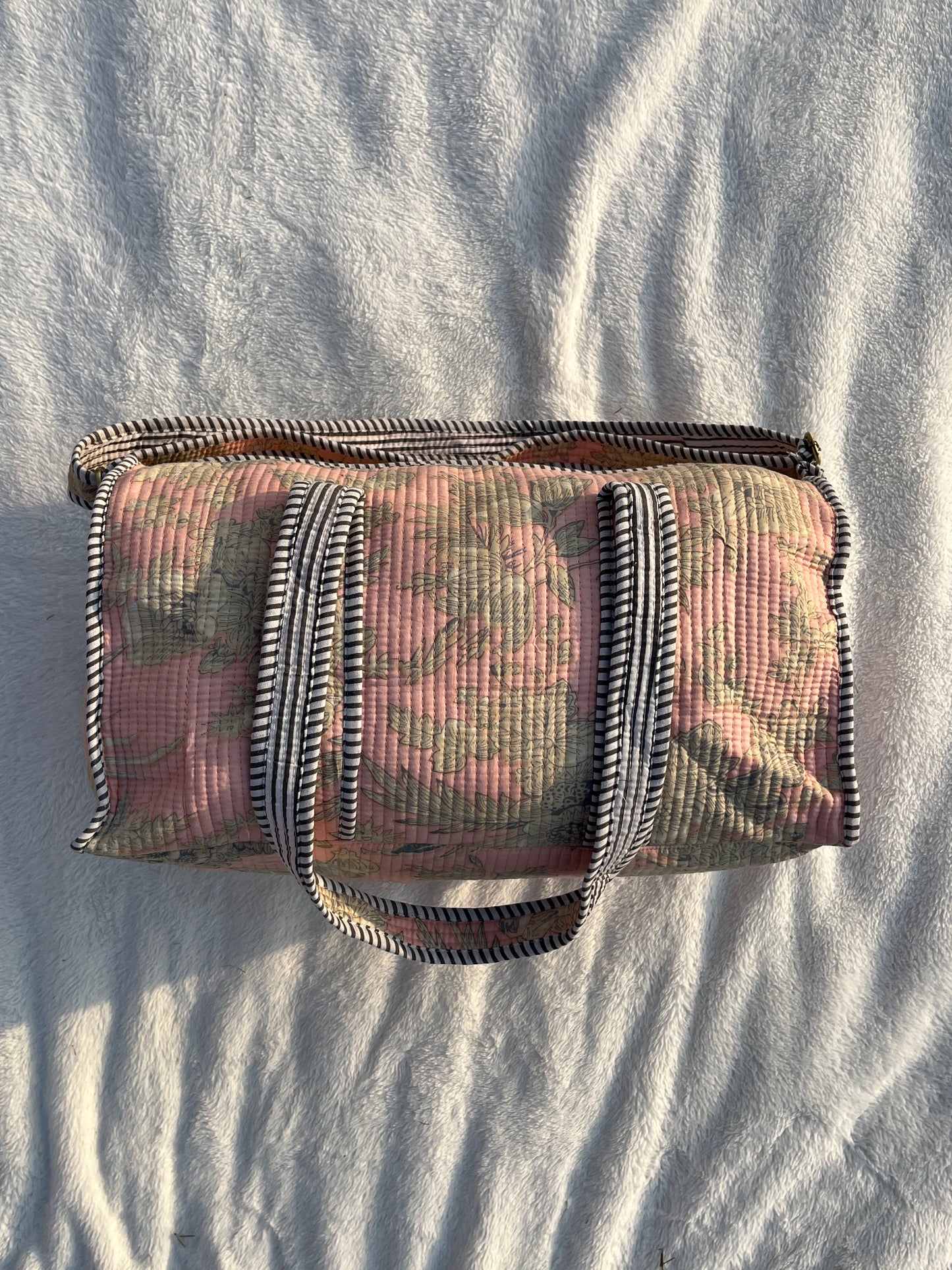 Peach Floral Print Quilted Cotton Duffle Bag – Lightweight Travel Weekender