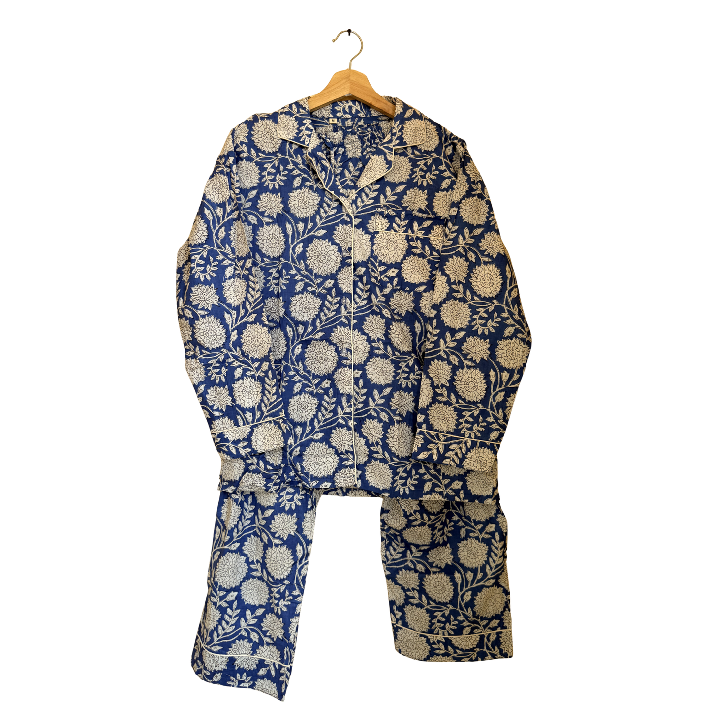 Women’s Bloom in Blue Print Cotton Night Suit Set – Elegant Two Piece Pajama Set