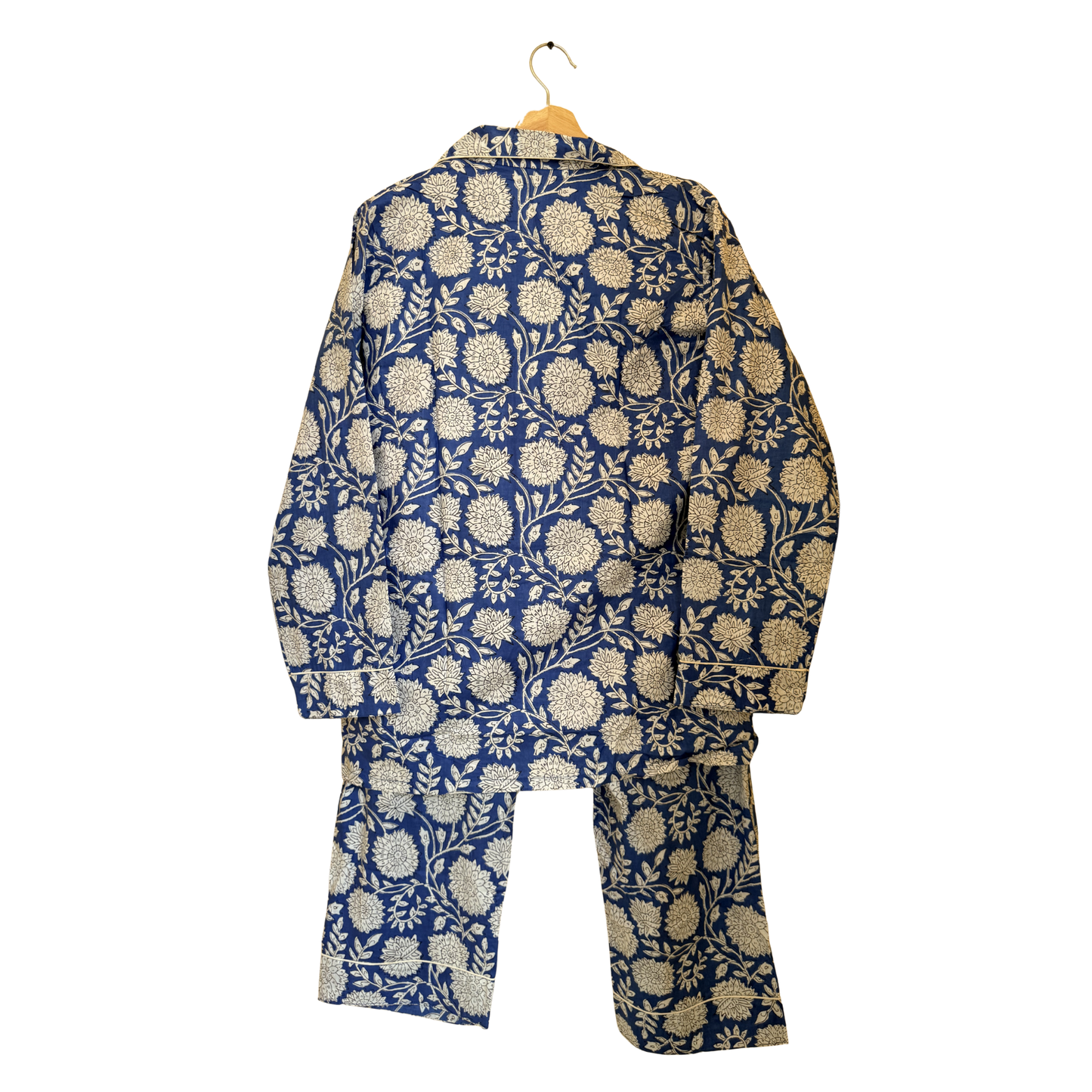 Women’s Bloom in Blue Print Cotton Night Suit Set – Elegant Two Piece Pajama Set