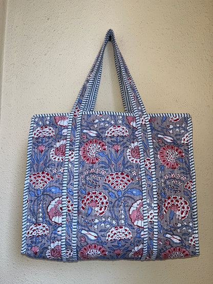 Grey Floral – Tote & 3 Pouch Set