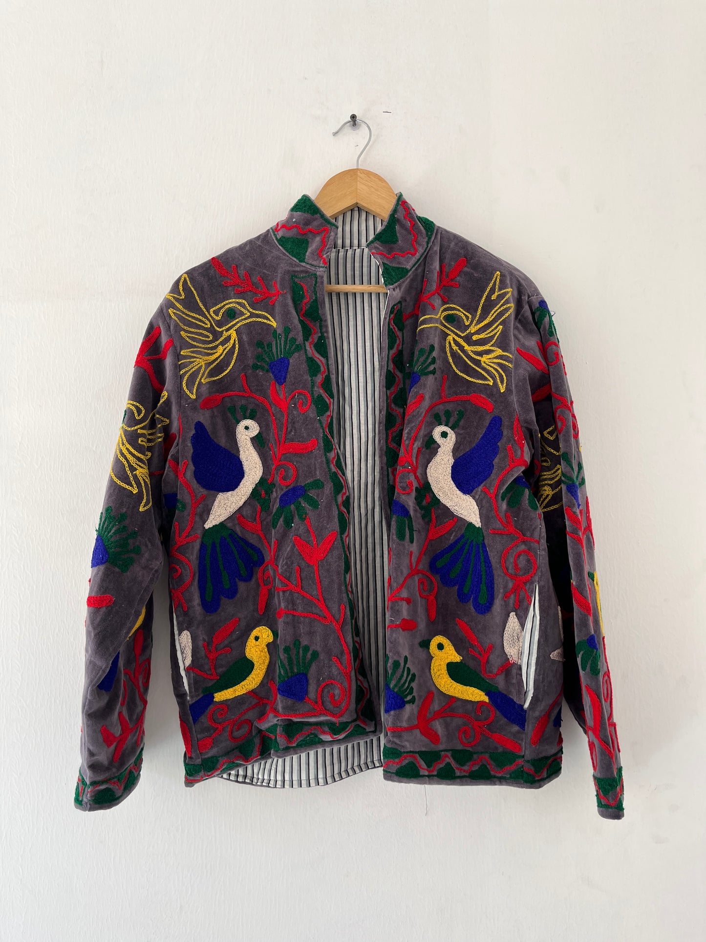 Women's Peacock Suzani Reversible Velvet Jacket – Artistic Embroidered Statement Jacket