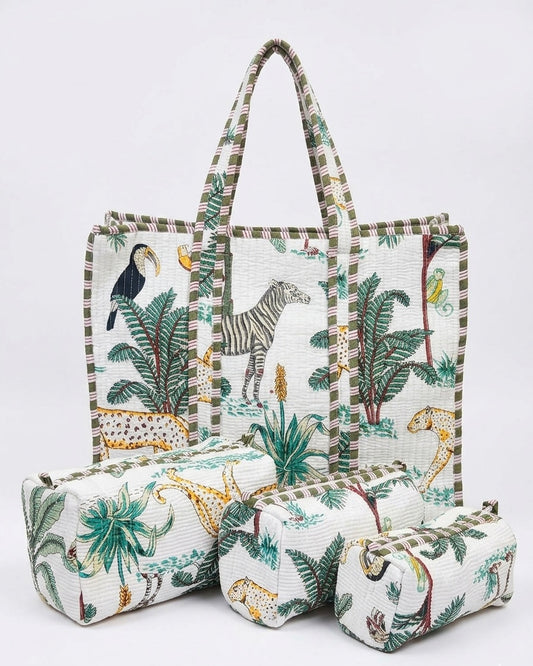 White Safari – Tote & 3 Pouch Set