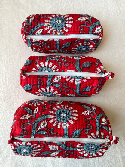 Red Blue floral – Utility Pouch Pack of 3