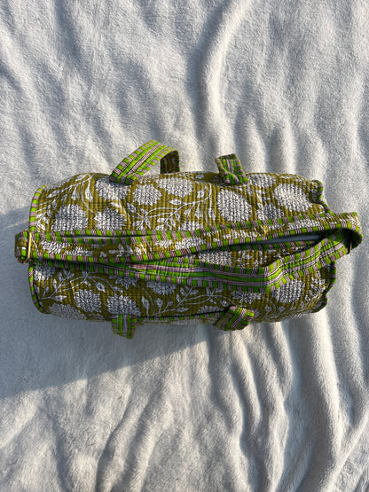 Green Floral Print Quilted Cotton Duffle Bag – Lightweight Travel Weekender